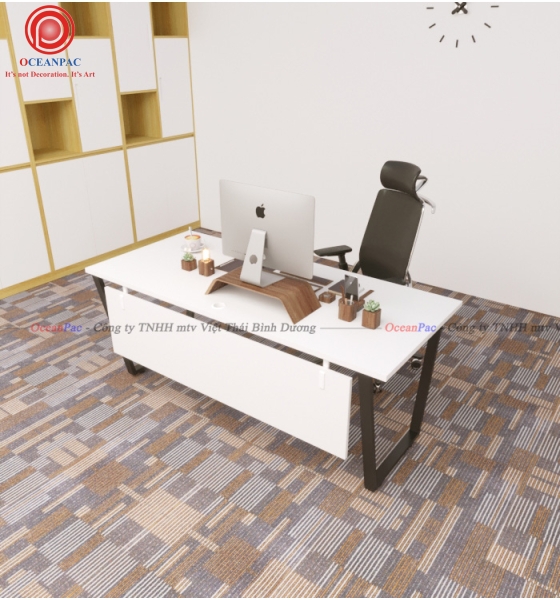 Bàn Nhân Viên Trap 1 Concept Có Tấm Chắn Chân Sắt Hộp Sơn Tĩnh Điện.