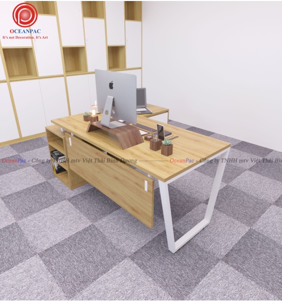 Bàn Giám Đốc Trapezoid 1 Concept Chân Sắt Hộp Sơn Tĩnh Điện.