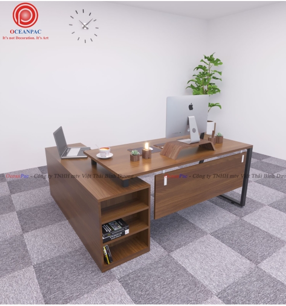 Bàn Giám Đốc Trapezoid 2 Concept Chân Sắt Hộp Sơn Tĩnh Điện. 