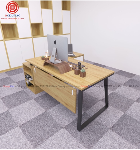 Bàn Giám Đốc Trapezoid 2 Concept Chân Sắt Hộp Sơn Tĩnh Điện. 