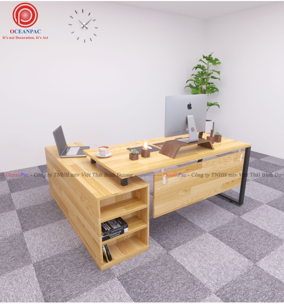 Bàn Giám Đốc Trapezoid 2 Concept Chân Sắt Hộp Sơn Tĩnh Điện. 